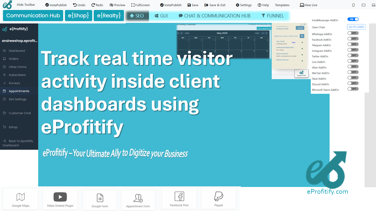 Track real time visitor activity inside client dashboards using eProfitify